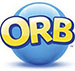 ORB letters in yellow in front of blue ball